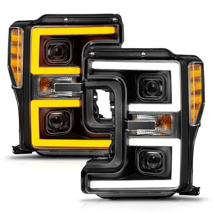 ANZO 17-19 Ford F-250/350/450 SD (w/o Factory LED) LED Proj Headlights w/Light Bar Switchback Blk 111577