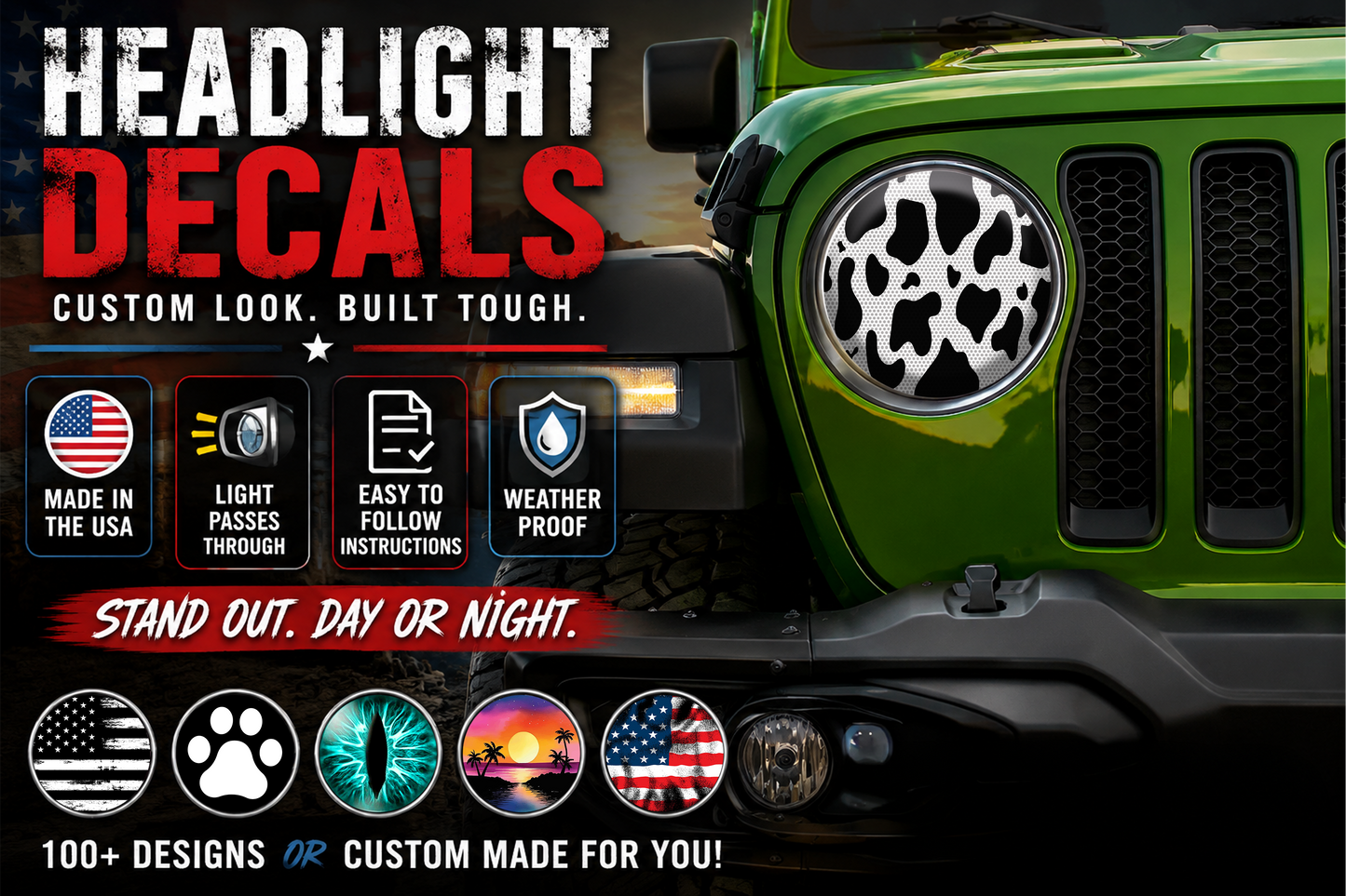 Cow print round headlight decals 61