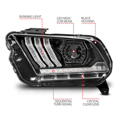 ANZO 13-14 Ford Mustang (w/ Factory HID/Xenon HL only) Projector Headlights w/Light Bar Black 121572