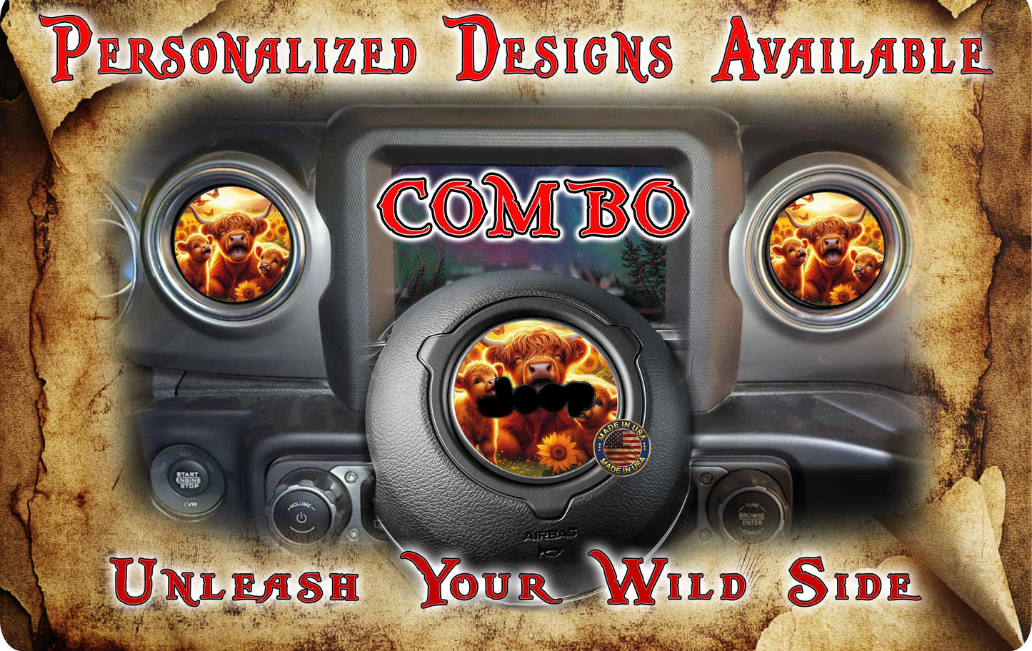 Steering wheel decal baby highland cow 233