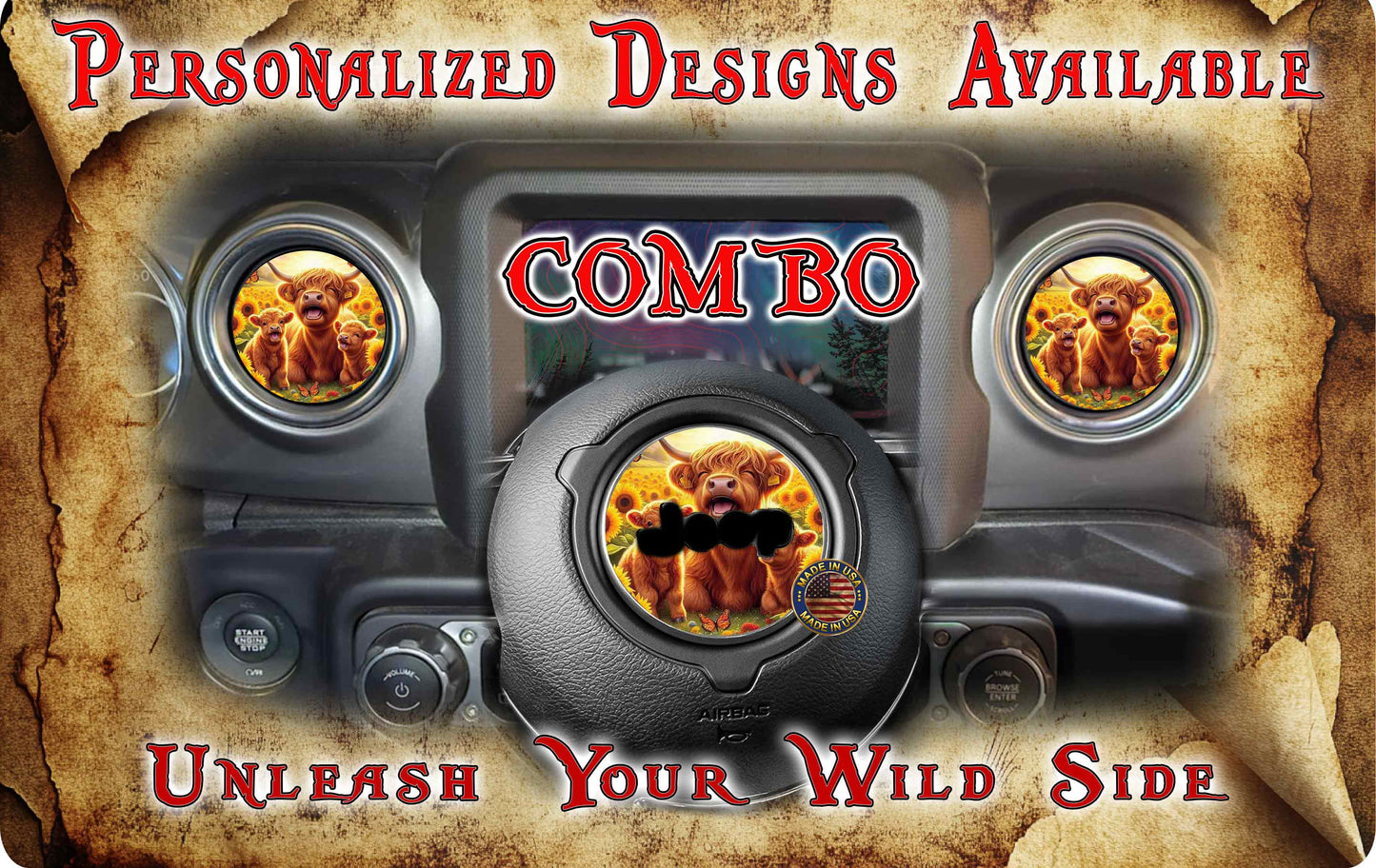 Steering wheel decal baby highland cow 237