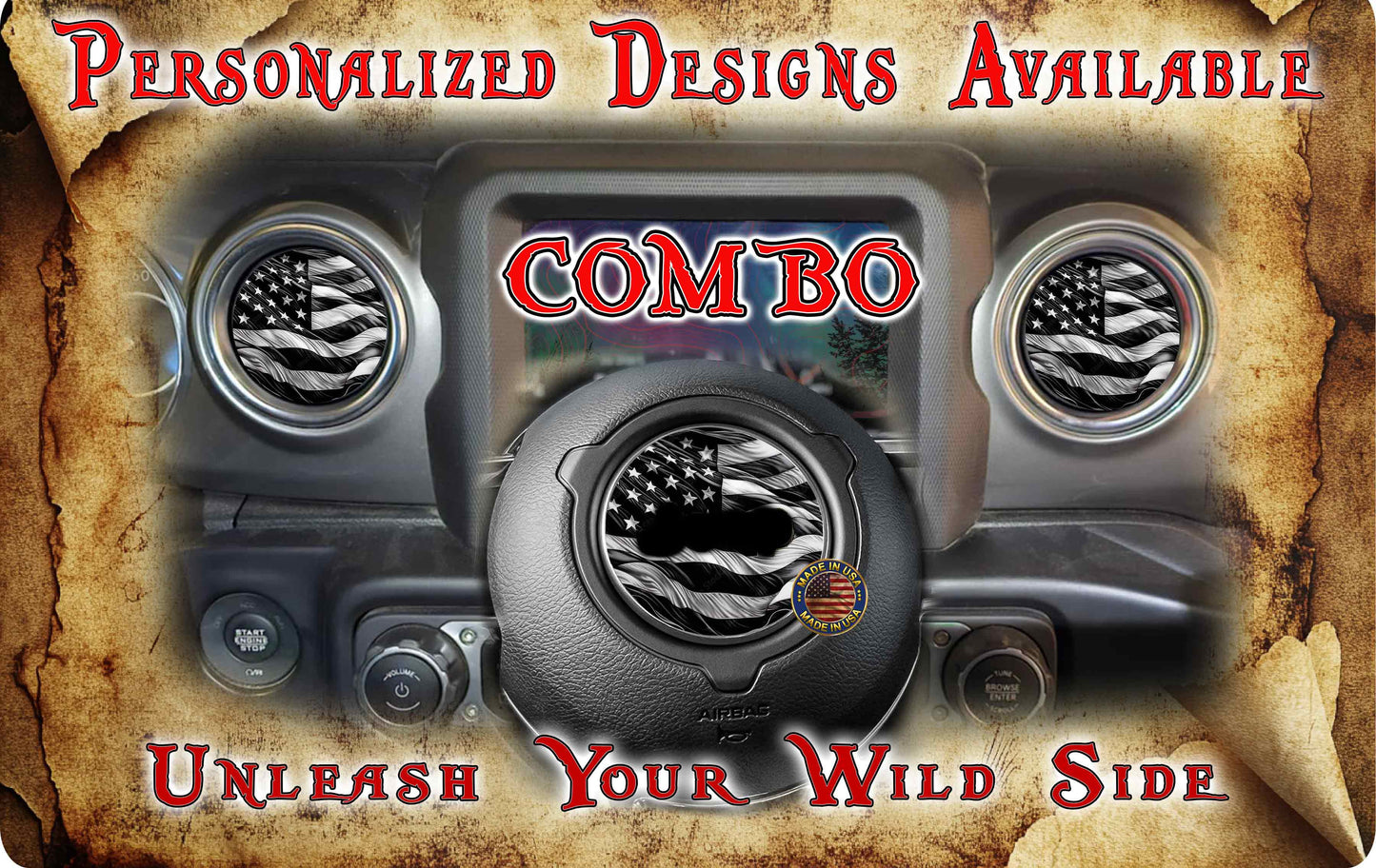 Steering wheel decal Black and white flag 136