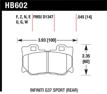 Hawk Infiniti G37 Sport HP+ Street Rear Brake Pads