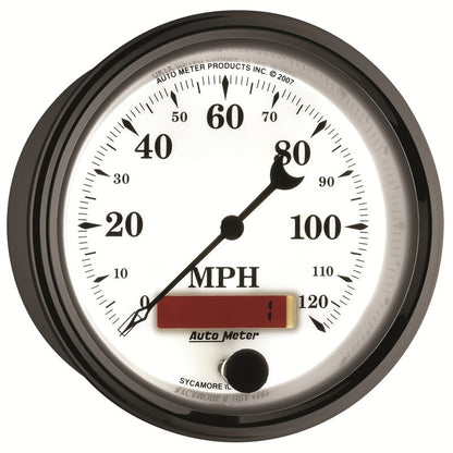 AutoMeter Gauge Speedometer 3-3/8in. 120MPH Elec. Prog. W/ Lcd Odo Old Tyme Wht II 1287