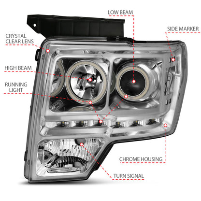 Anzo 2009-2014 Ford F-150 Projector Headlights w/ Halo Chrome (CCFL) G2