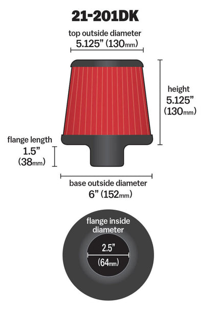 AEM Induction AEM 2.50 inch Short Neck 5 inch Element Filter Replacement 21-201DK