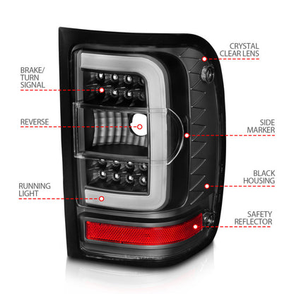 ANZO 2001-2011 Ford  Ranger LED Tail Lights w/ Light Bar Black Housing Clear Lens 311390