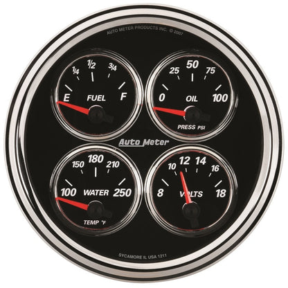 AutoMeter Gauge Quad 5in. 240 Ohm(e) to 33 Ohm(f) Elec Designer Black II 1211