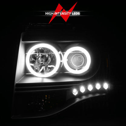 Anzo 2007-2014 Ford Expedition Projector Headlights w/ Halo Black