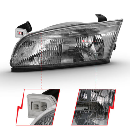 ANZO 1997-1999 Toyota Camry Crystal Headlight Chrome Amber(OE) 121555
