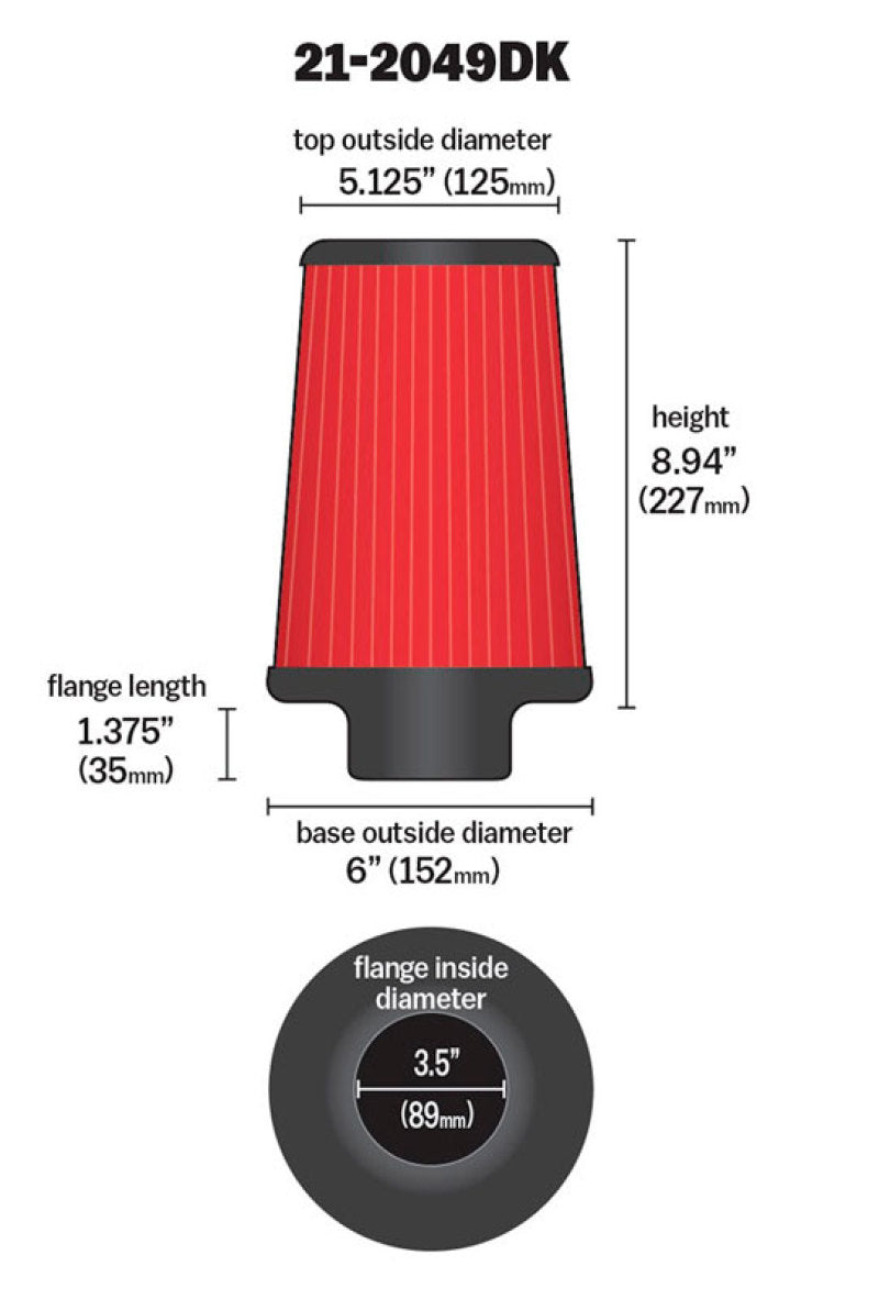 AEM Induction AEM 3.5 inch Short Neck 9 inch Element Filter Replacement 21-2049DK
