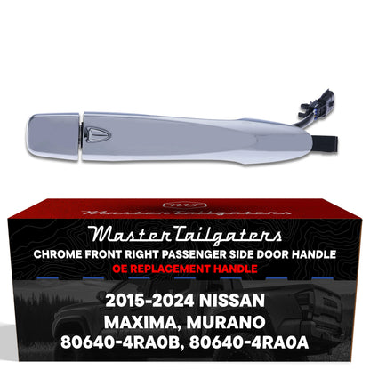 Exterior Door Handle Chrome Replacement for Nissan Maxima (2016-2024), Murano (2015-2024) OE Part # 80640-4RA0B, 80640-4RA0A | Front Right Passenger Side w/o Keyhole Cover