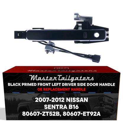 Exterior Door Handle Black Primed Replacement for Nissan Sentra B16 (2007-2012) (Smart Entry System w/ Sensor) OE Part # 80607-ZT52B, 80607-ET92A | Front Left Driver Side