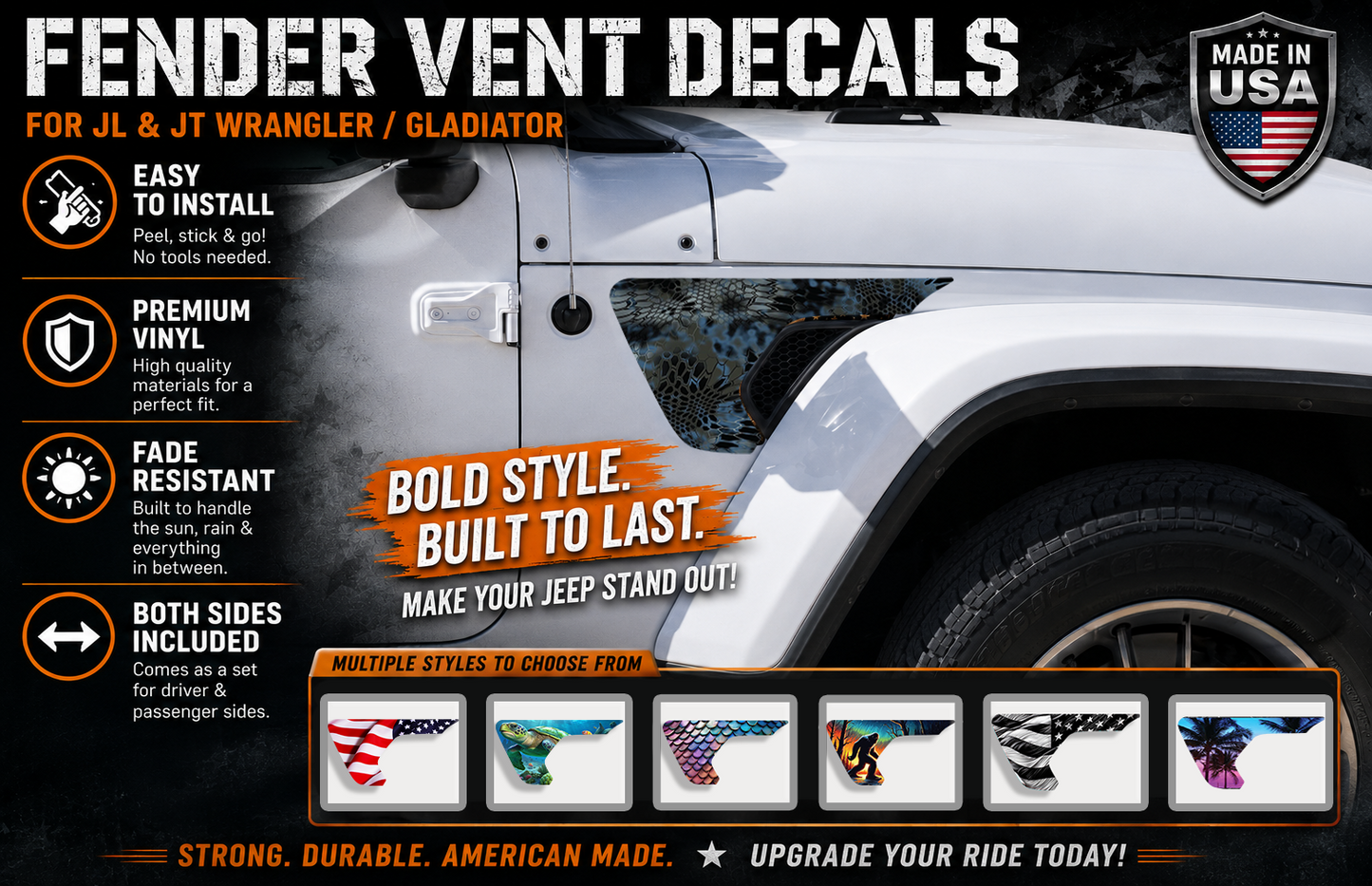 kryptic camo fender vent decal for the JL or JT 2018 or newer 109