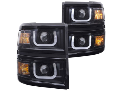 Anzo 2014-2015 Chevrolet Silverado Projector Headlights w/ U-Bar Black w/ B