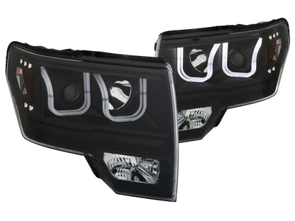 Anzo 2009-2014 Ford F-150 Projector Headlights w/ U-Bar Black Amber (HID TY
