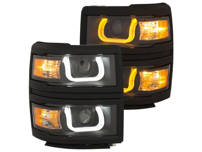 Anzo 14+ Chevy 1500 Projector Headlights W/ U-Bar Switchback Black W/ Amber
