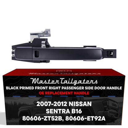 Exterior Door Handle Black Primed Replacement for Nissan Sentra B16 (2007-2012) (Smart Entry System w/o Sensor) OE Part # 80606-ZT52B, 80606-ET92A | Front Right Passenger Side w/o Keyhole