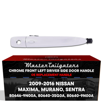 Exterior Door Handle Chrome Replacement for Nissan Maxima (09-15), Murano (09-14), Sentra (13-16) OE Part # 80646-9N00A, 80640-3SG0A, 80640-9N00A | Front Left Driver Side