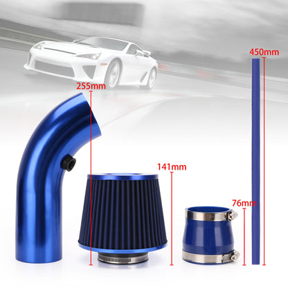 Universal 3-Inch Cold Air Intake Kit with Air Filter & Aluminum Pipe – Blue