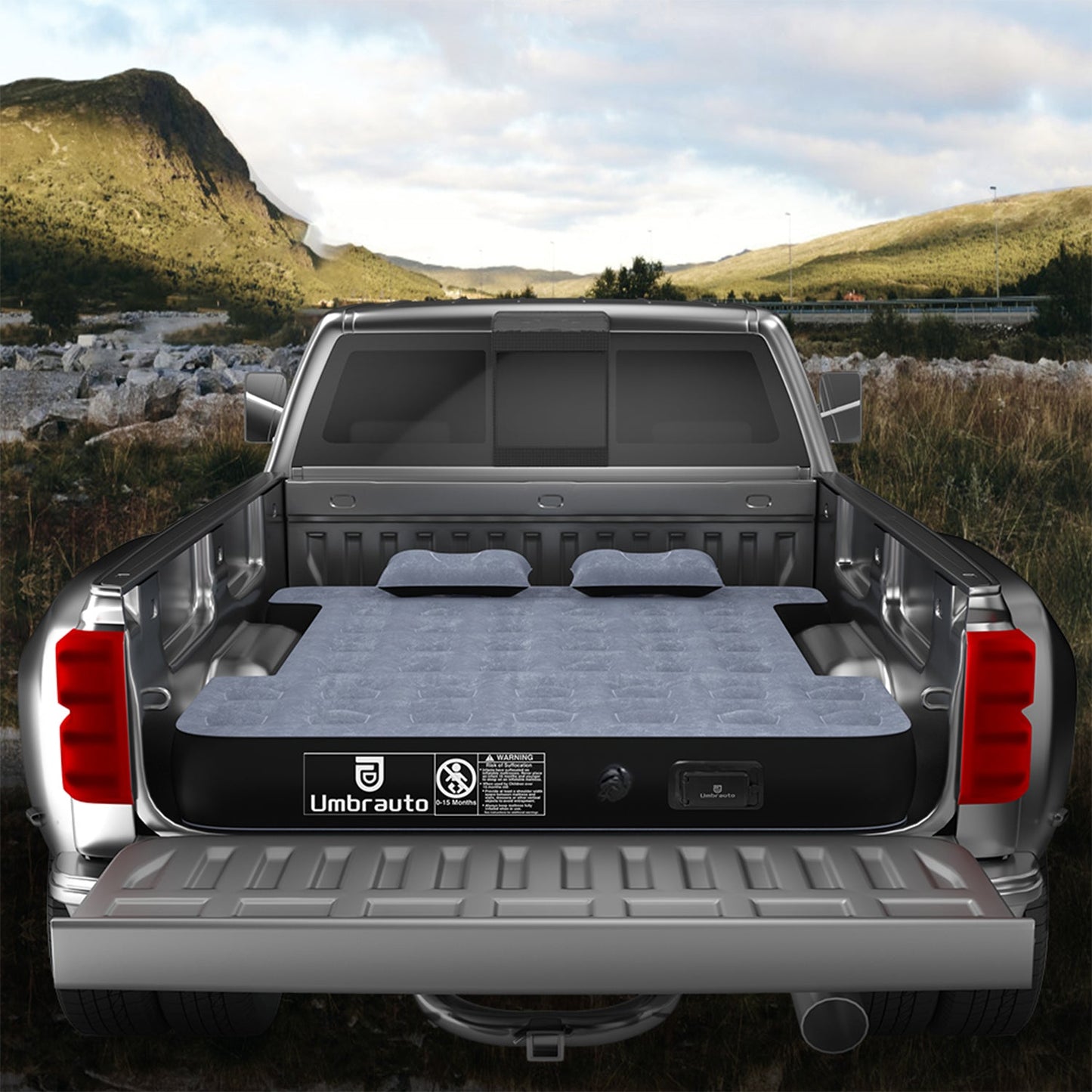 Umbrauto 5.5-5.8FT Full Size Truck Bed Mattress with Detachable Pump,Black/Grey