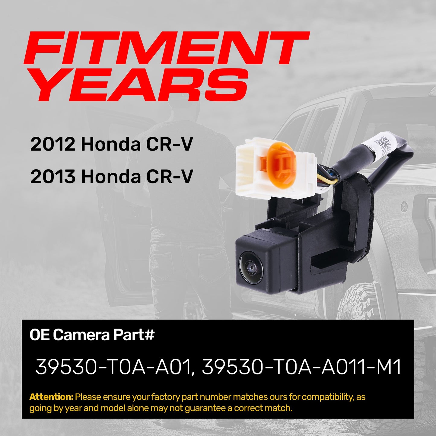Honda CR-V (2012-2013) OEM Replacement Backup Camera OE Part # 39530-T0A-A01, 39530-T0A-A011-M1
