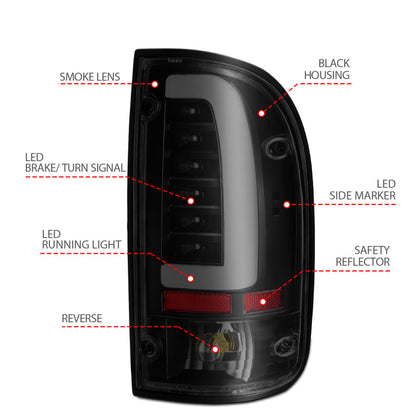 ANZO 1995-2000 Toyota Tacoma LED Taillights Black Housing Smoke Lens (Pair) 311354