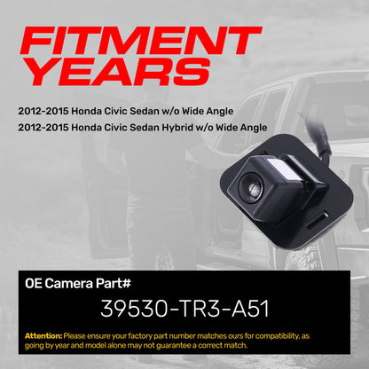 Honda Civic Sedan + Hybrid w/o Wide Angle (2012-2015) OEM Replacement Backup Camera OE Part # 39530-TR3-A51