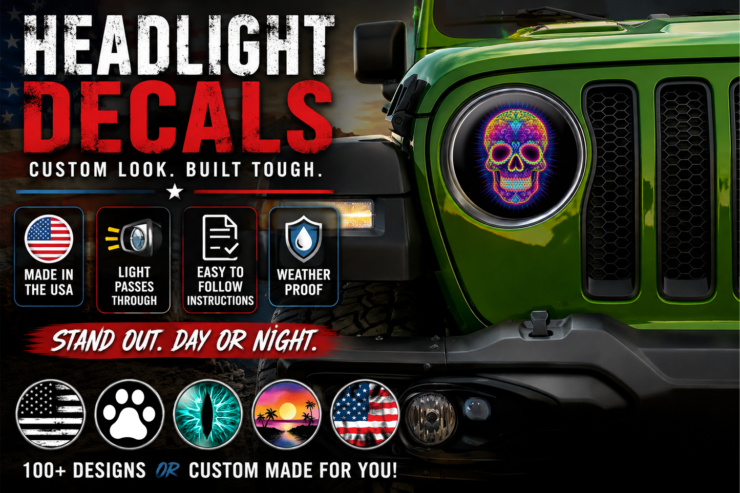 skull headlight decal 129