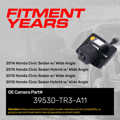 Honda Civic Sedan + Hybrid w/ Wide Angle (2014-2015) OEM Replacement Backup Camera OE Part # 39530-TR3-A11