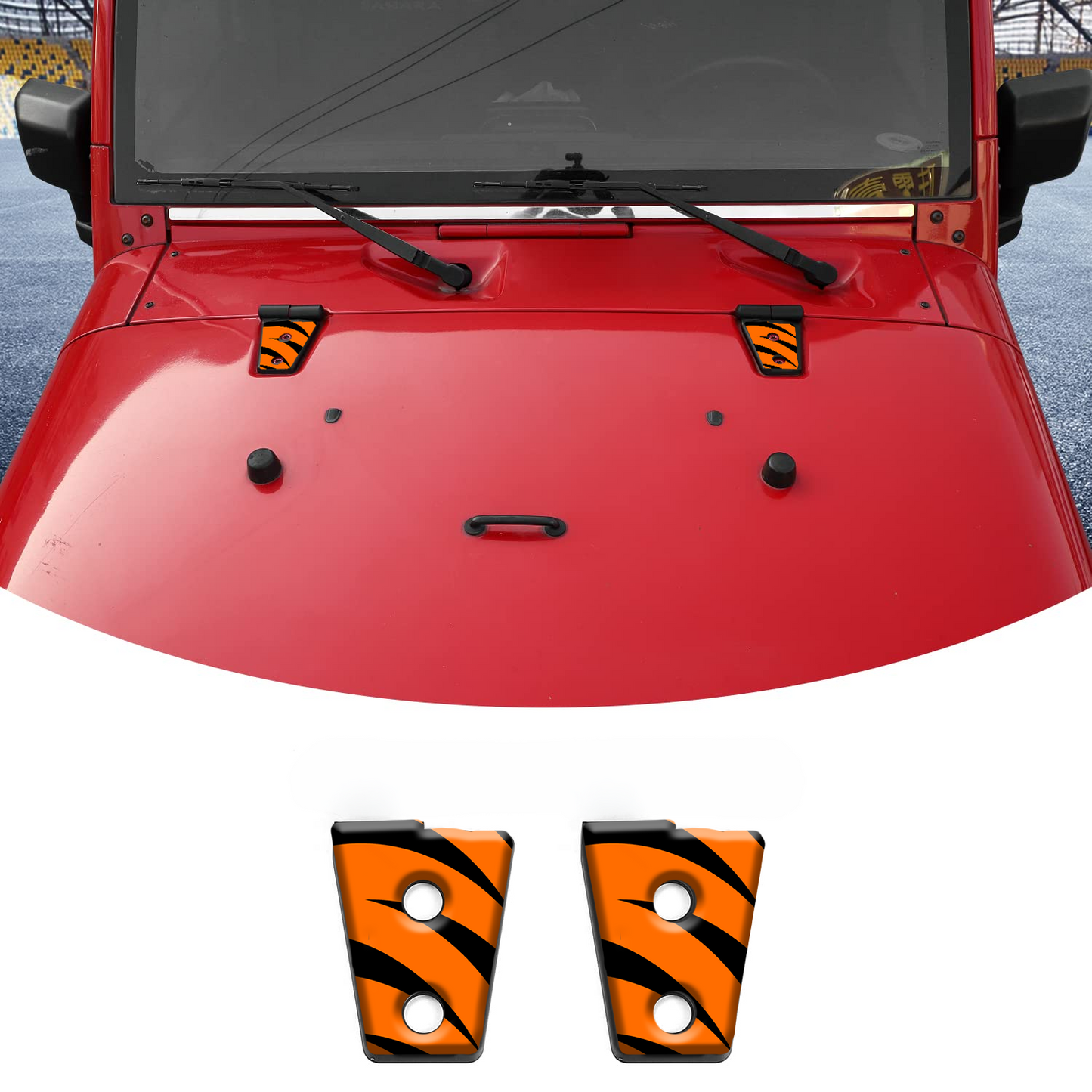 Tiger strips print hood hinge overlay decals 12