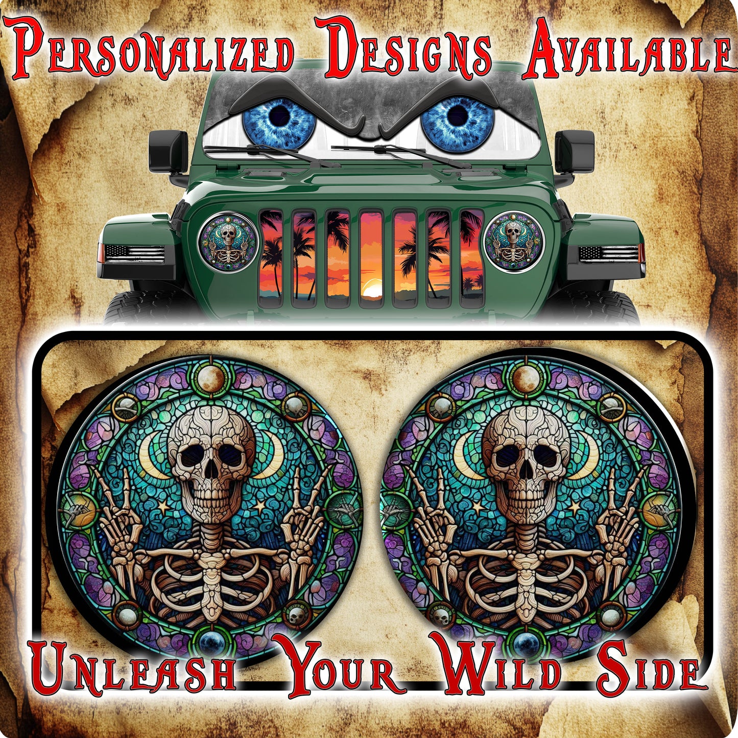 Skeleton stained glass round headlight decals 12