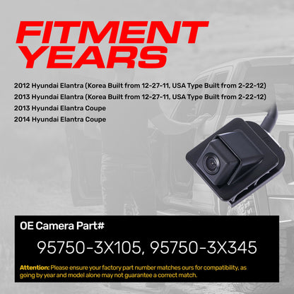 Hyundai Elantra (2012-2013), Elantra Coupe (2013-2014) OEM Replacement Backup Camera OE Part # 95750-3X105, 95750-3X345