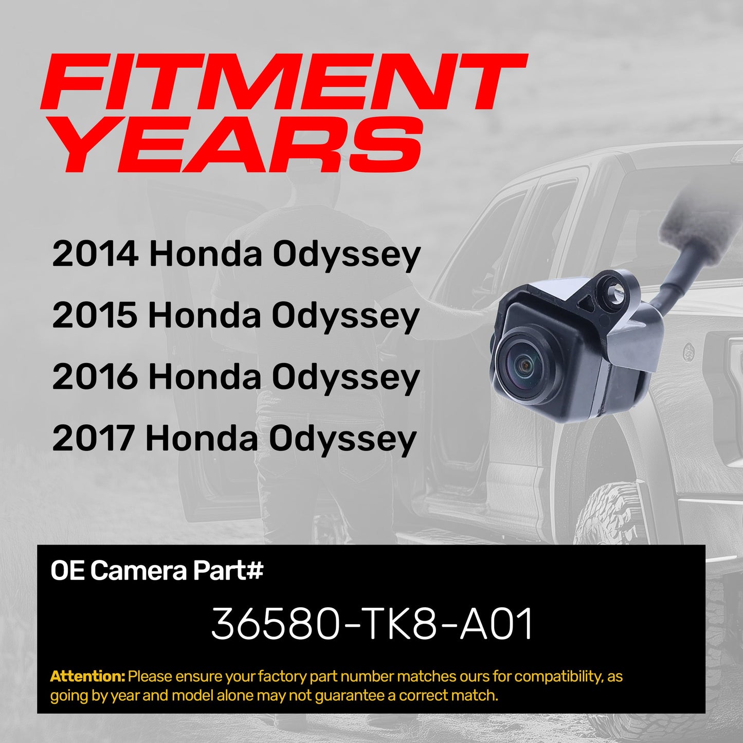 Honda Odyssey (2014-2017) Right Side View OEM Replacement Backup Camera OE Part # 36580-TK8-A01