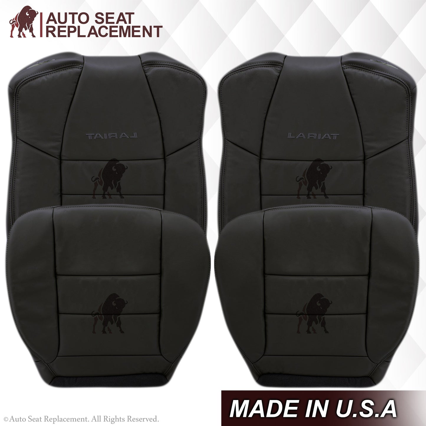 2002-2007 Ford F250/F350/F450/F550 Lariat Extended Cab Seat Cover in Black: Choose Leather or Vinyl