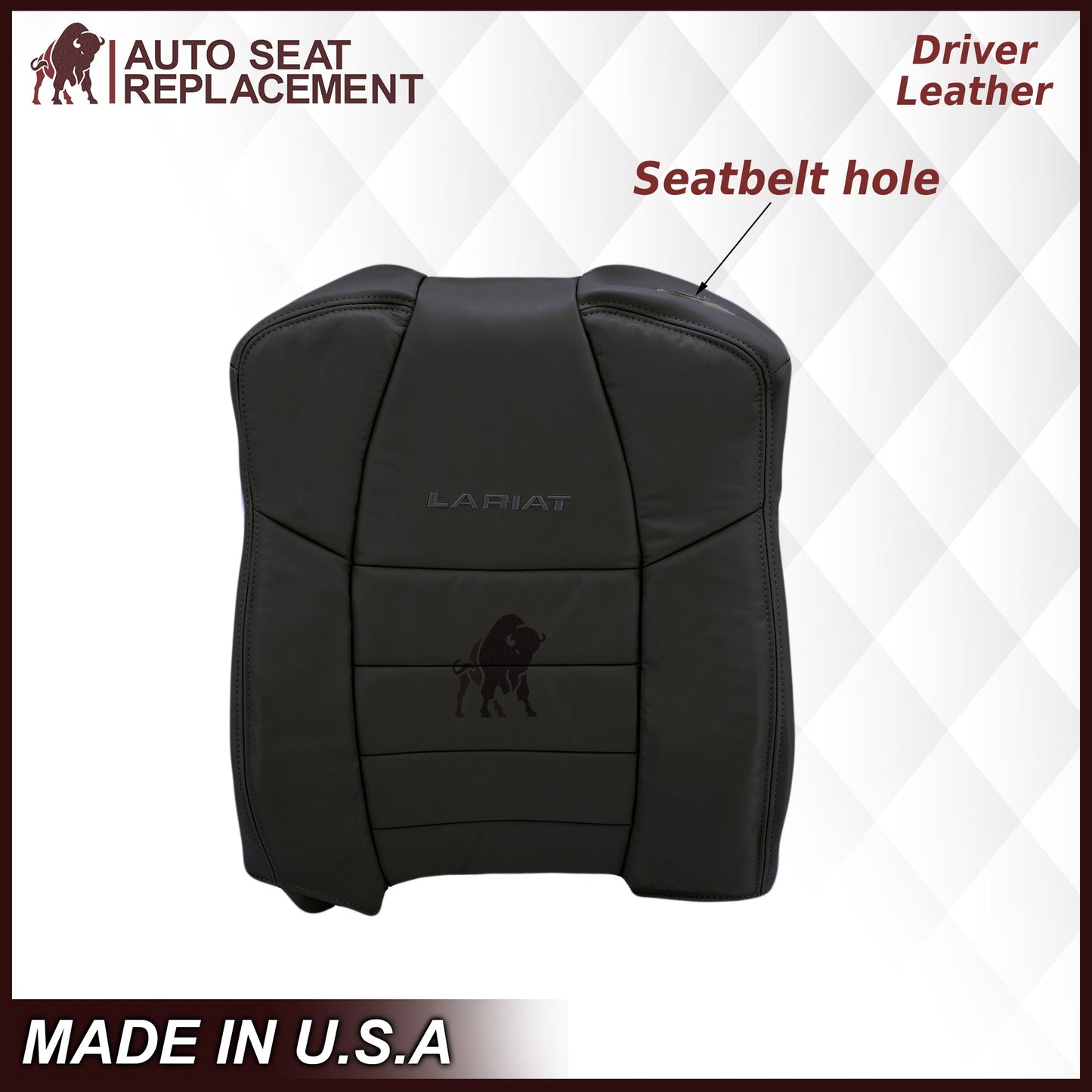2002-2007 Ford F250/F350/F450/F550 Lariat Extended Cab Seat Cover in Black: Choose Leather or Vinyl