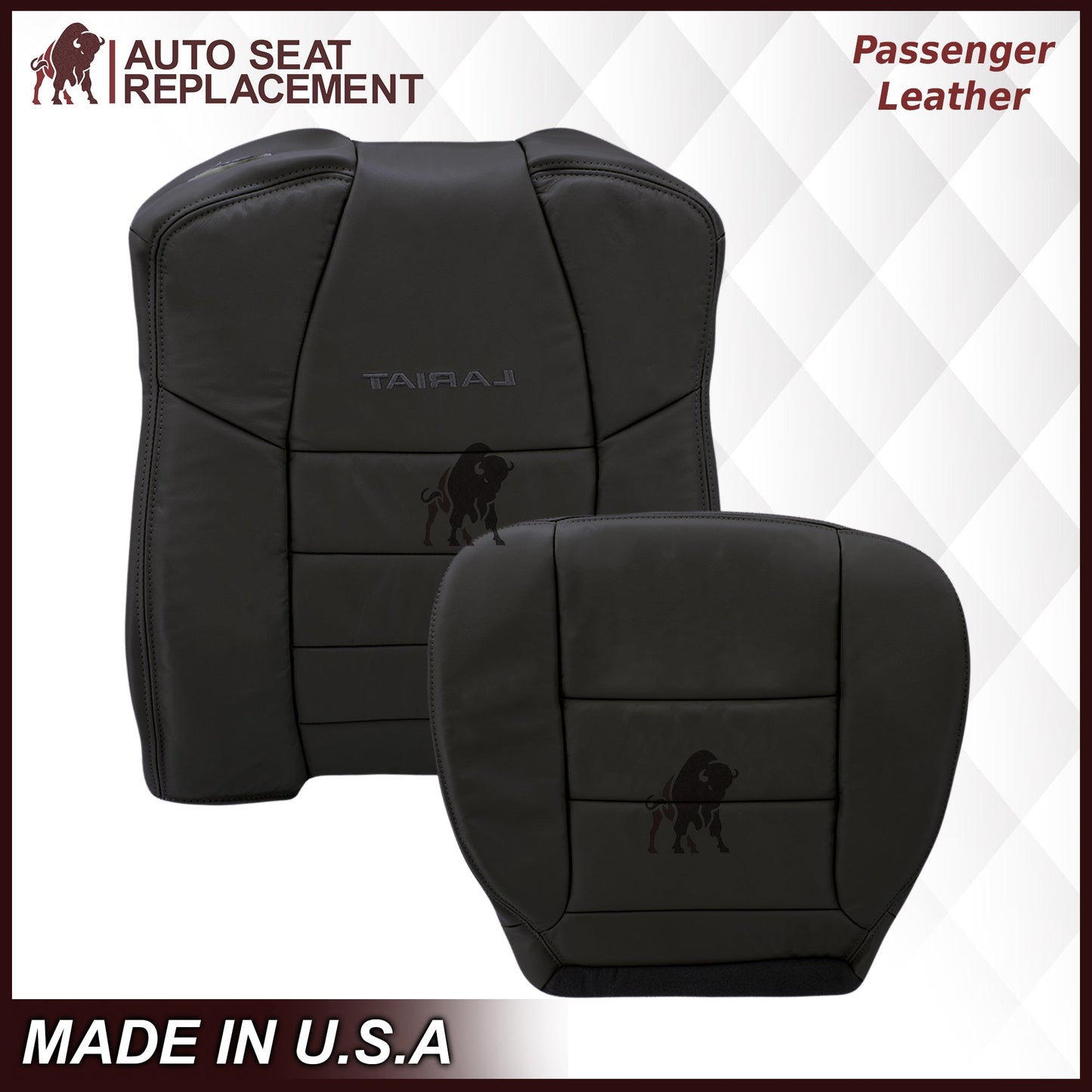 2002-2007 Ford F250/F350/F450/F550 Lariat Extended Cab Seat Cover in Black: Choose Leather or Vinyl