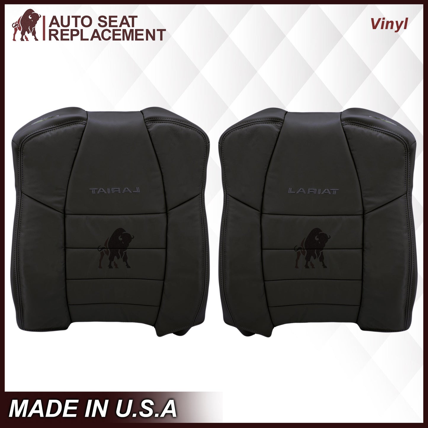 2002-2007 Ford F250/F350/F450/F550 Lariat Extended Cab Seat Cover in Black: Choose Leather or Vinyl