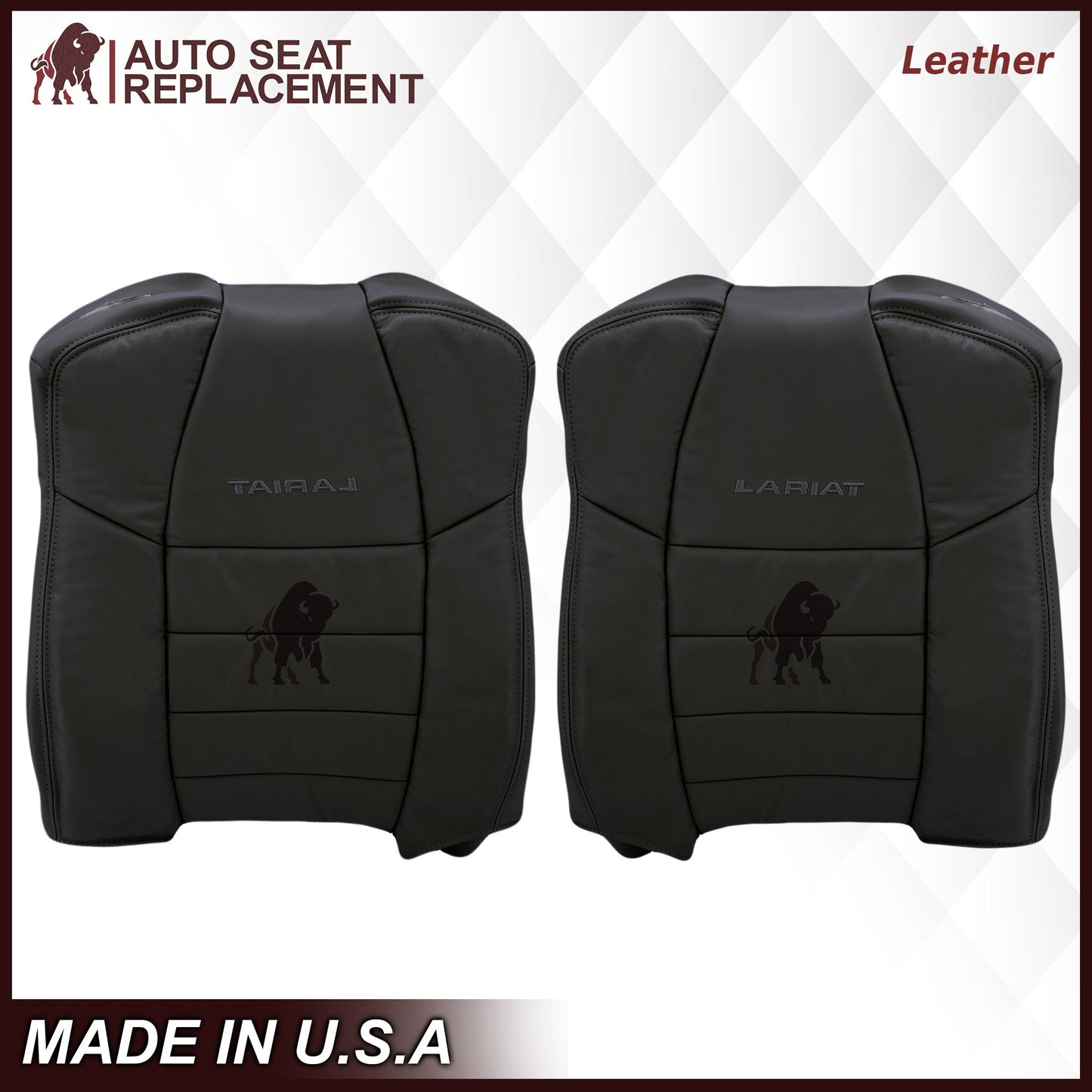 2002-2007 Ford F250/F350/F450/F550 Lariat Extended Cab Seat Cover in Black: Choose Leather or Vinyl