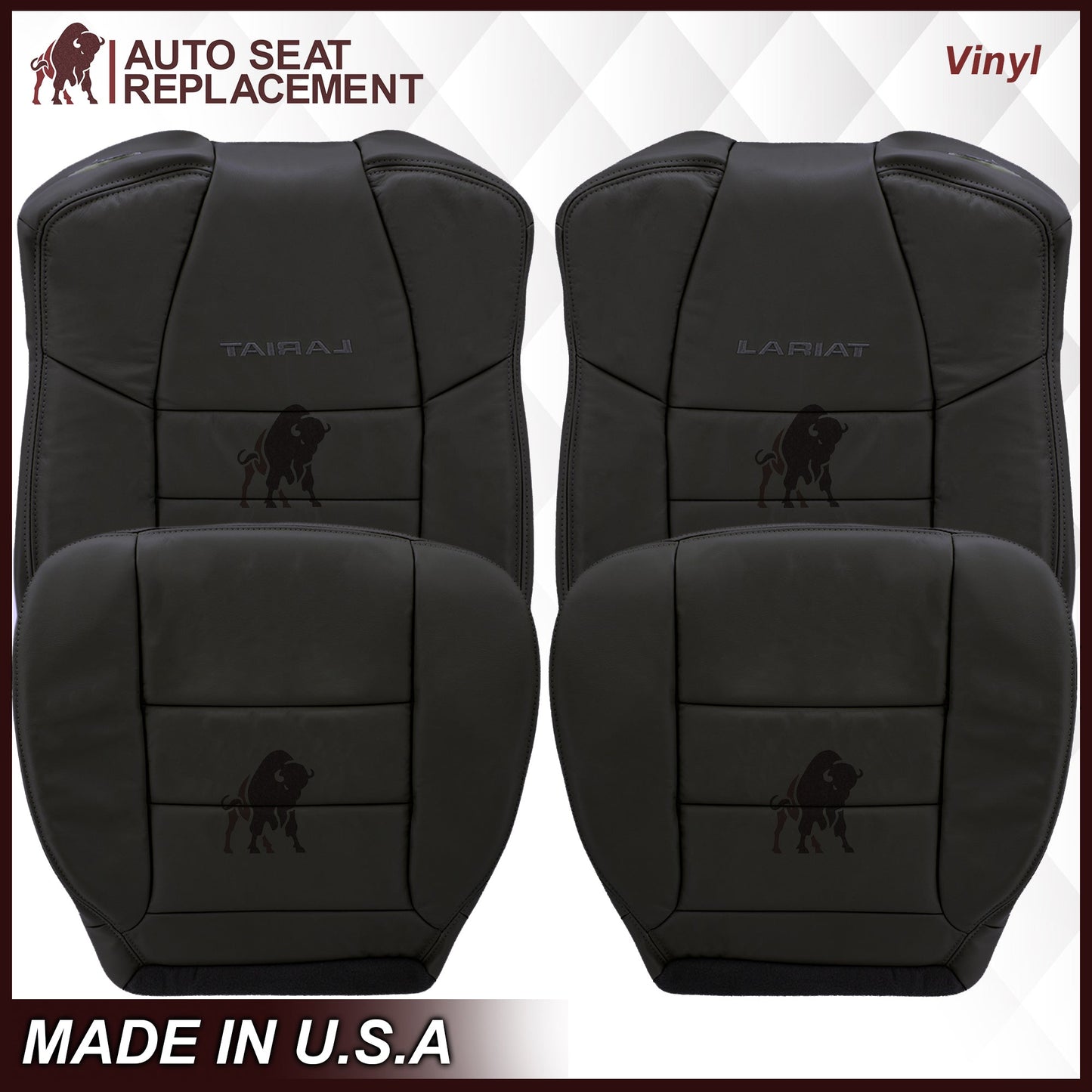 2002-2007 Ford F250/F350/F450/F550 Lariat Extended Cab Seat Cover in Black: Choose Leather or Vinyl