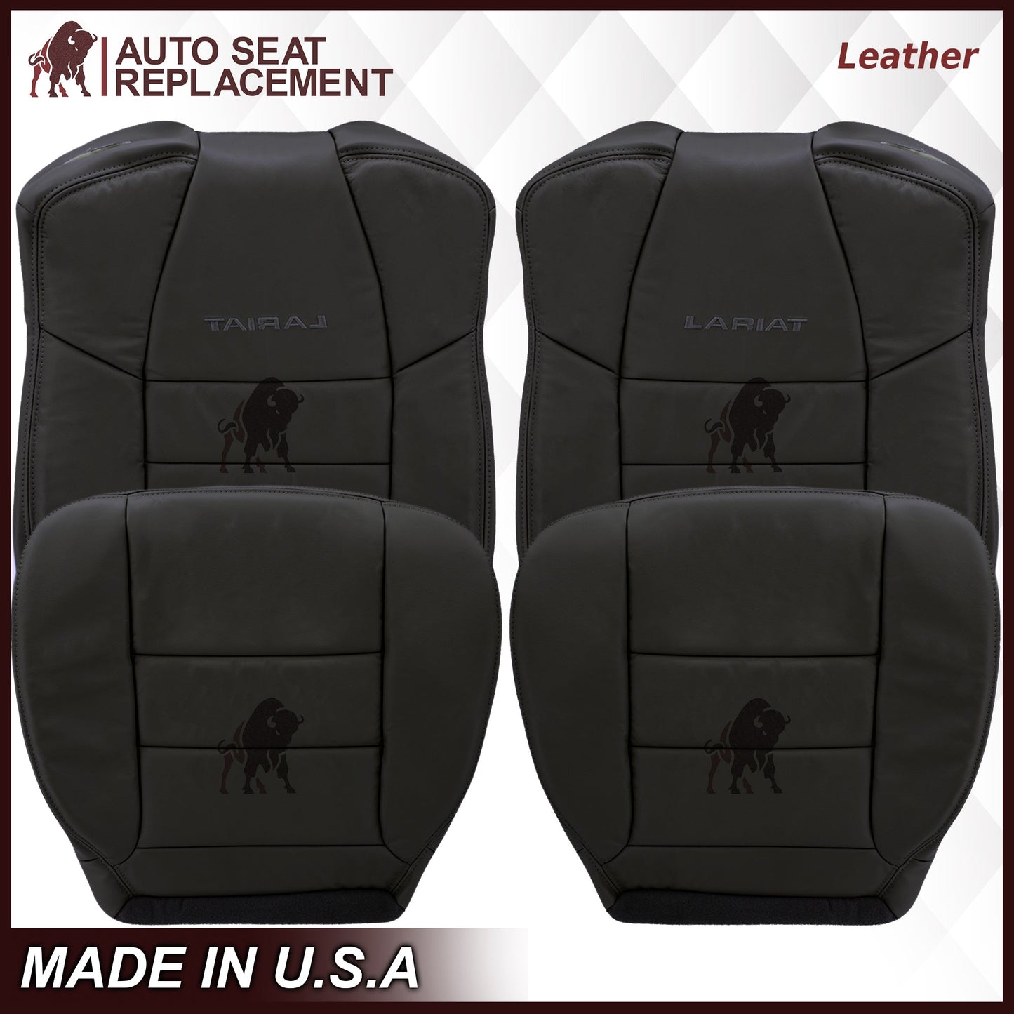 2002-2007 Ford F250/F350/F450/F550 Lariat Extended Cab Seat Cover in Black: Choose Leather or Vinyl