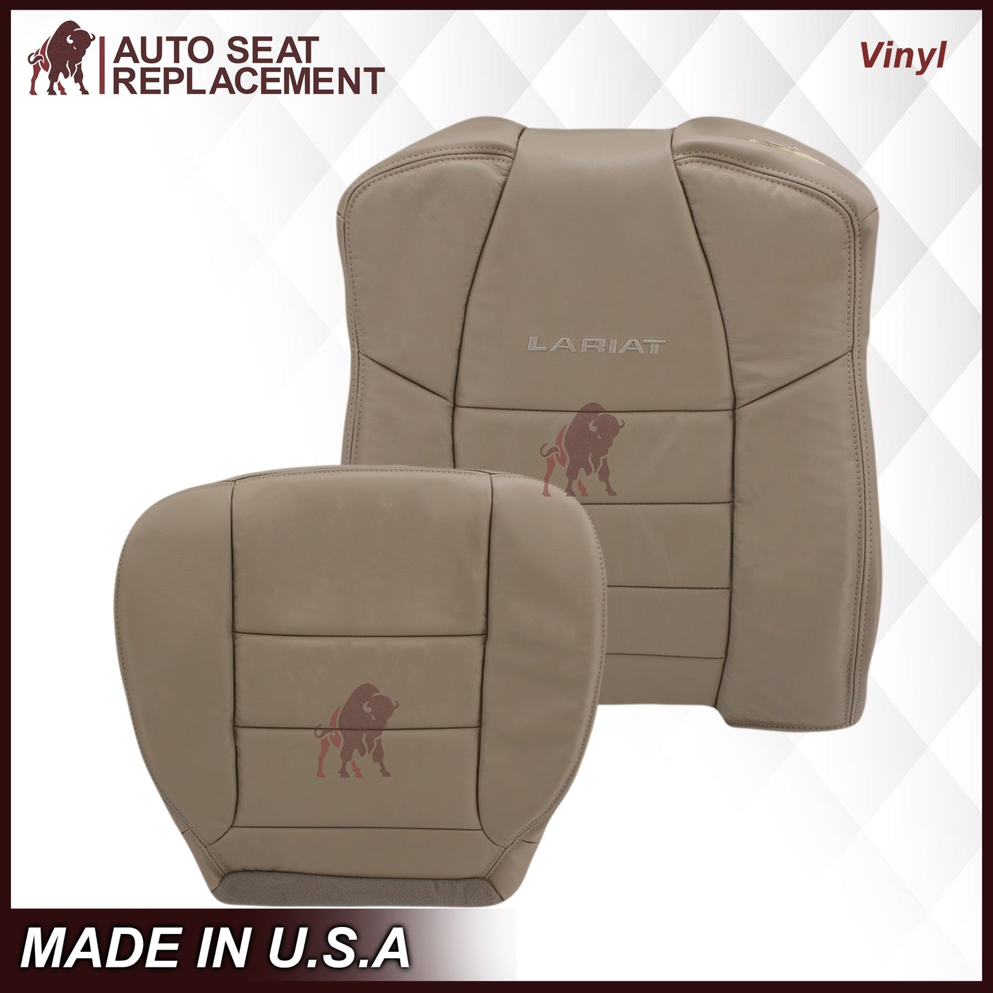 2002-2007 Ford F250/F350/F450/F550 Lariat Extended Cab Seat Cover in Tan: Choose Leather or Vinyl