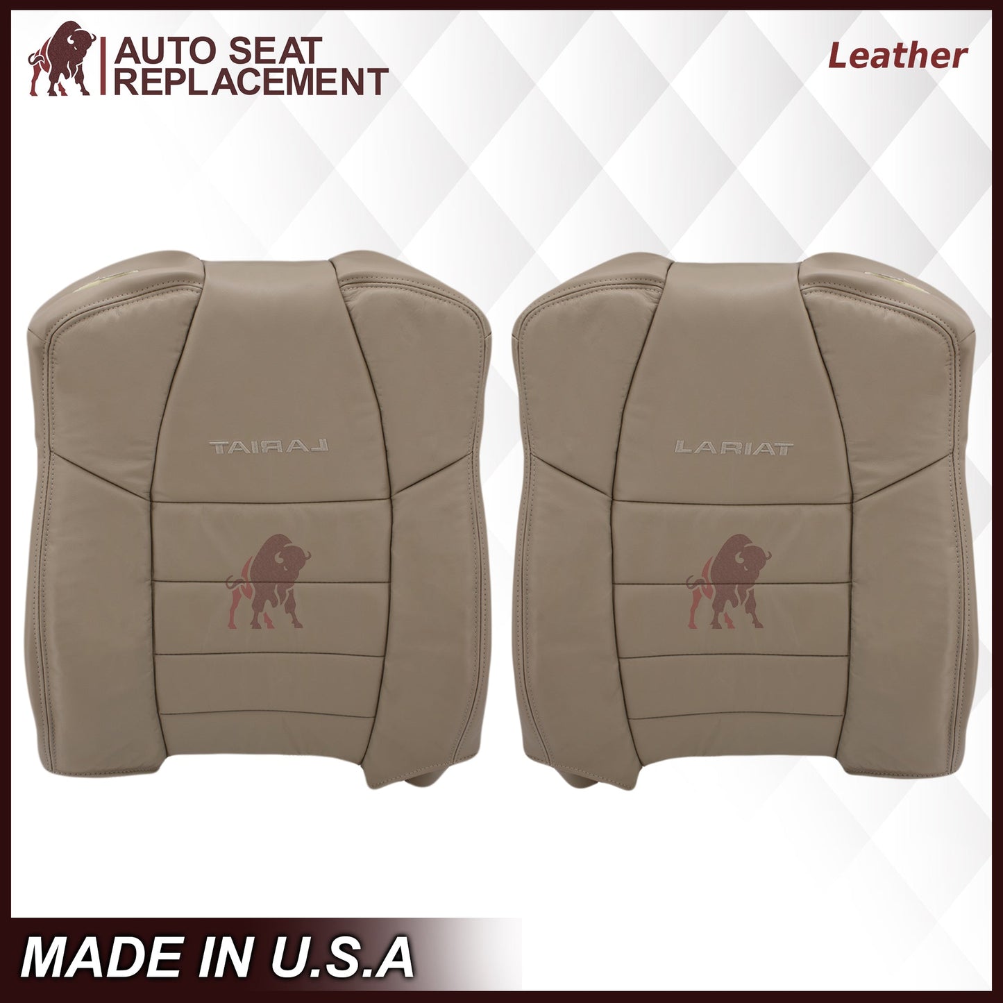 2002-2007 Ford F250/F350/F450/F550 Lariat Extended Cab Seat Cover in Tan: Choose Leather or Vinyl