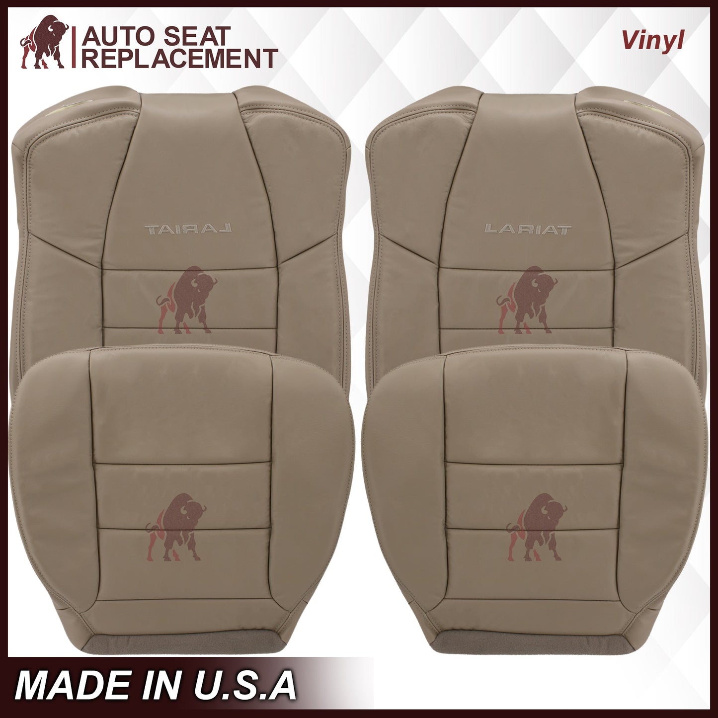 2002-2007 Ford F250/F350/F450/F550 Lariat Extended Cab Seat Cover in Tan: Choose Leather or Vinyl