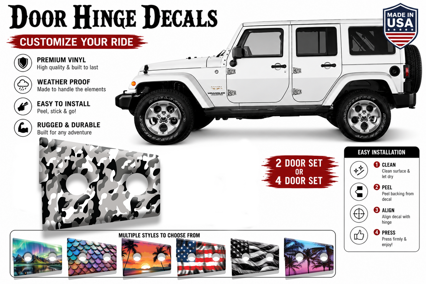 Black and white Camo Door hinge decals 13