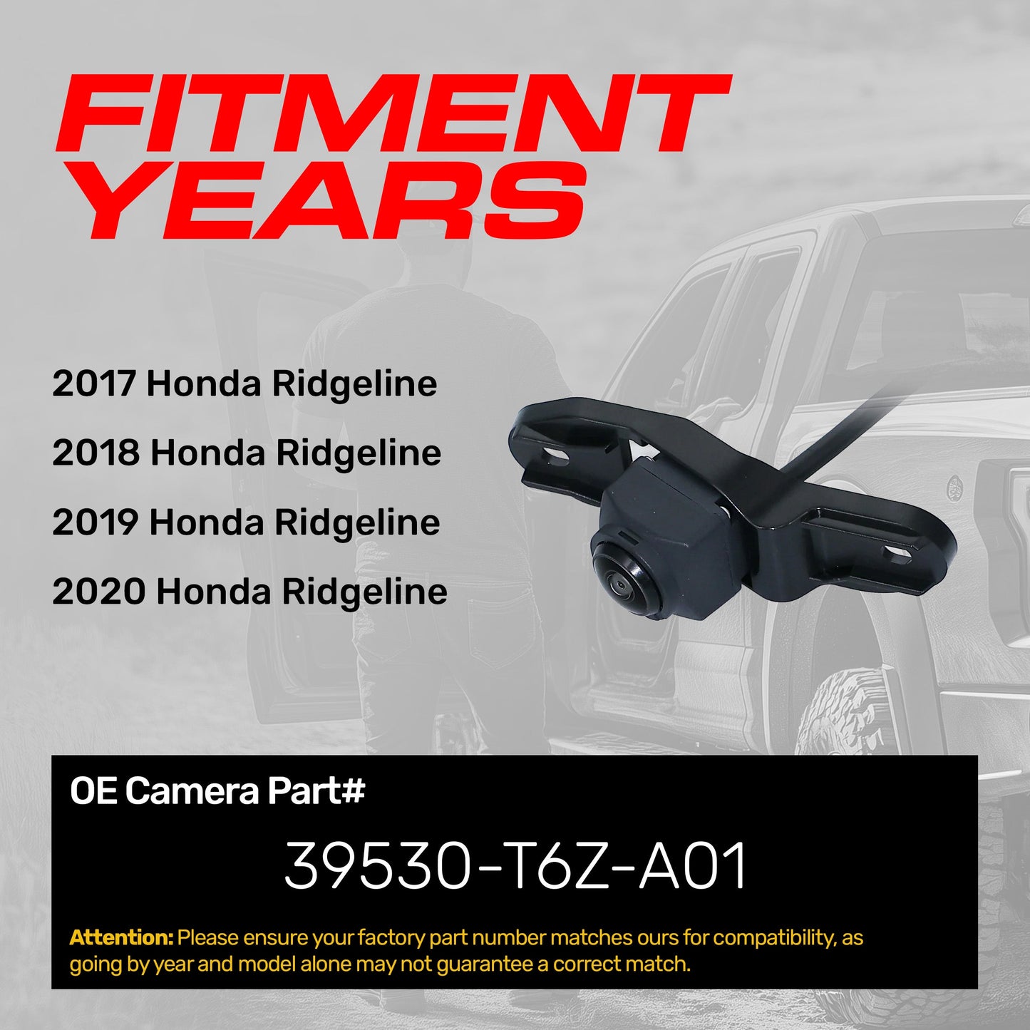 Honda Ridgeline (2017-2020) OEM Replacement Backup Camera OE Part # 39530-T6Z-A01