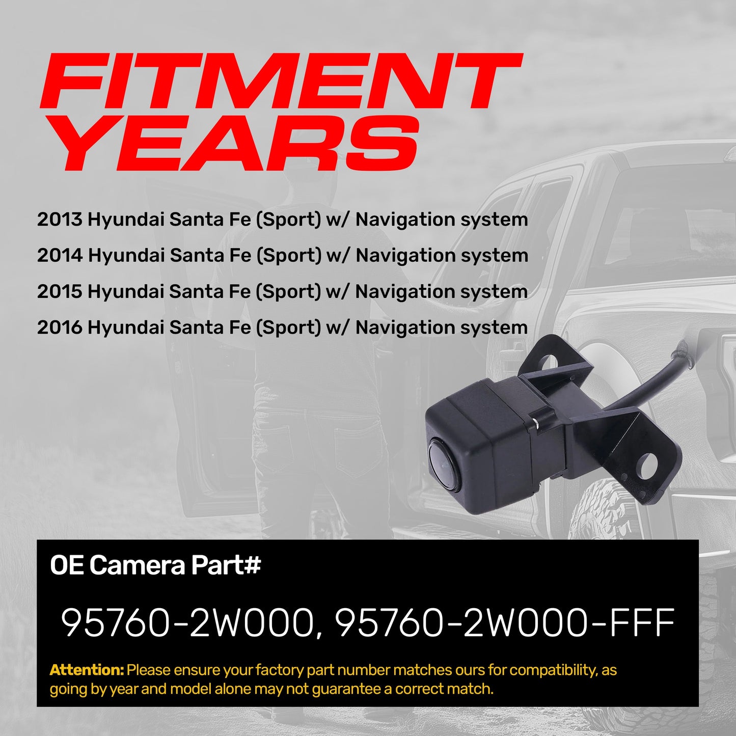 Hyundai Santa Fe Sport w/ Navigation System (2013-2016) OEM Replacement Backup Camera OE Part # 95760-2W000, 95760-2W000-FFF