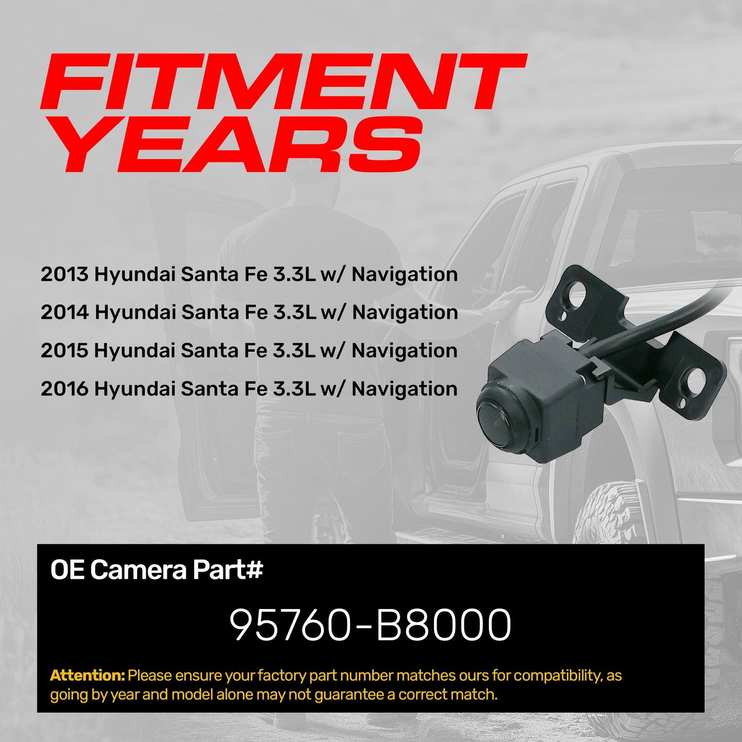Hyundai Santa Fe 3.3L w/ Navigation (2013-2016) OEM Replacement Backup Camera OE Part # 95760-B8000