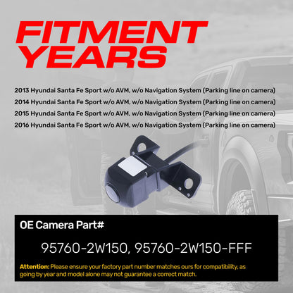 Hyundai Santa Fe Sport w/o AVM, w/o Navigation System (2013-2016) OEM Replacement Backup Camera OE Part # 95760-2W150, 95760-2W150-FFF