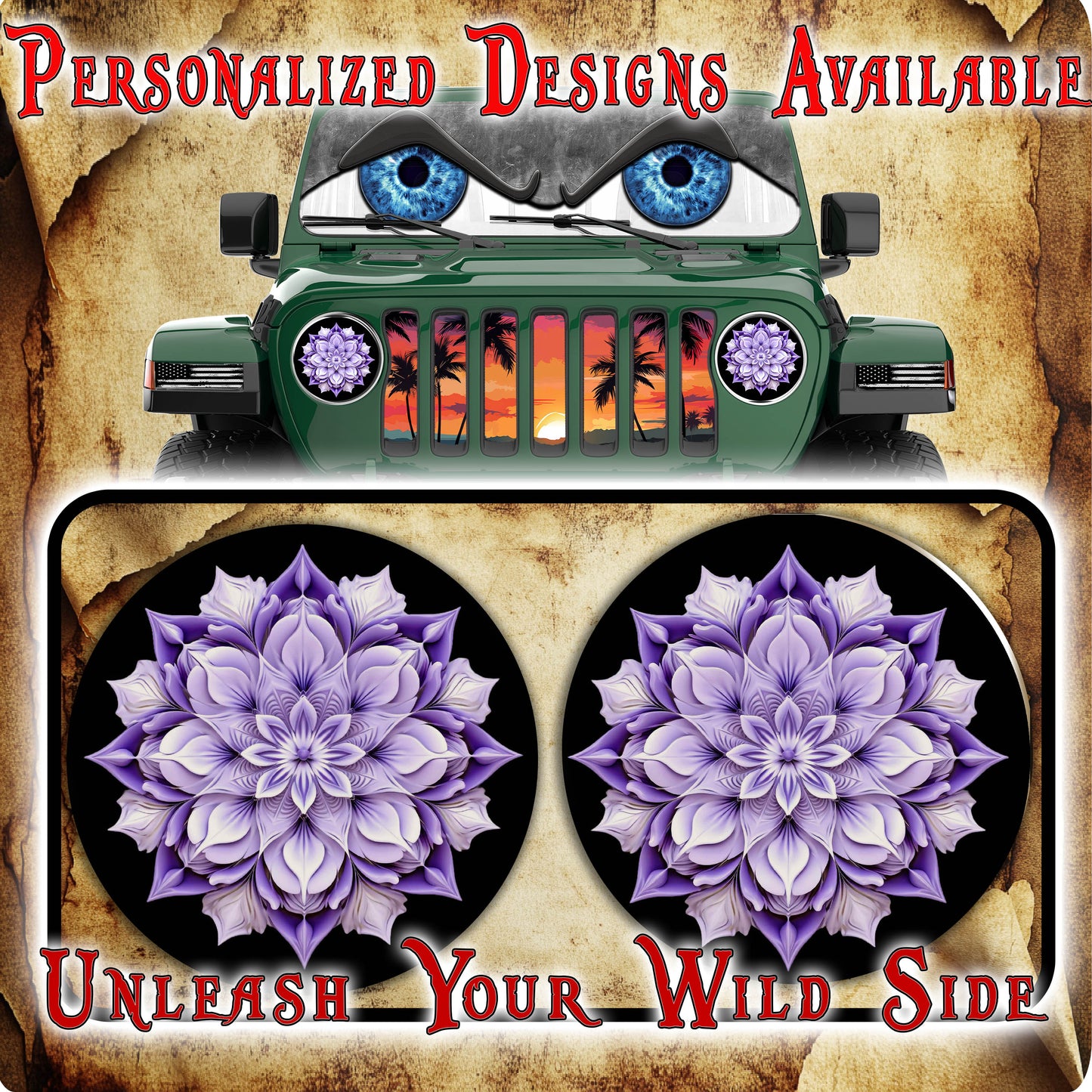 Flower purple headlight decals 148